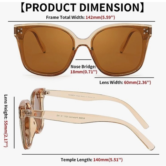 Retro Square Polarized Sunglasses Women Men Oversized Vintage Shades - Picture 2 of 3